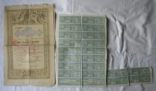 1000 Gulden Österreichische Staatsschuldverschreibung Wien 1868 + Coupon /125709
