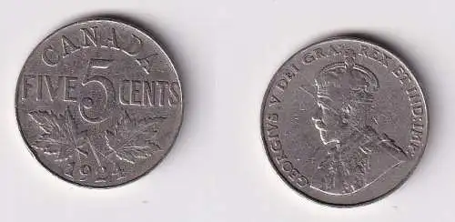 5 Cents Kupfer Nickel Münze Kanada Canada Georg V. 1924 ss (167136)