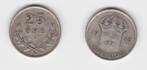 25 Öre Silber Münze Schweden 1938 (155018)