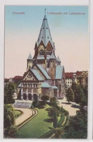 13907 AK Chemnitz - Lutherplatz mit Lutherkirche und Parkanlage