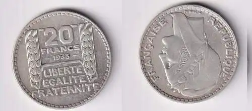 20 Franc Silber Münze Frankreich 1933 ss+ (166347)