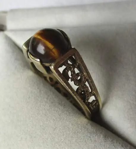 eleganter Damen Ring aus 333er Gold verzierte Ringschiene + Tigerauge (124898)