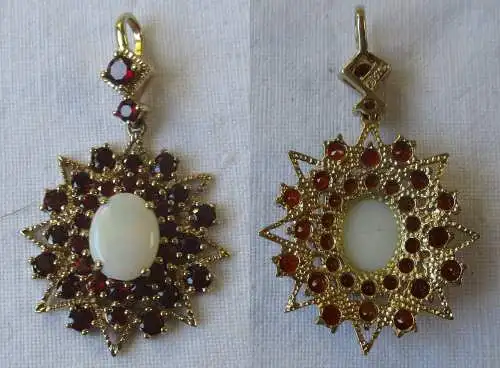hochwertiger 375er Kettenanhänger Granatschmuck mit Opal Edelstein (119042)