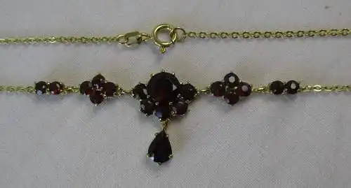 hochwertige 333er Kette Granatschmuck mit 19 Granaten besetzt (116713)
