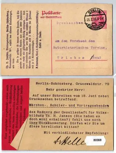 80368 DR Ganzsachen Postkarte PP32 Volksbildungsverein Halle a. Saale 1920
