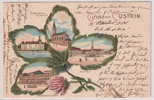 92344 AK Gruss aus Cüstrin (Kostrzyn nad Odrą) - Friedenskirche, Kaserne 1900