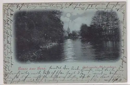 81414 Mondschein AK Gruss aus Gera - Elsterpartie Untermhaus 1898