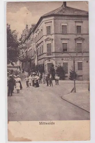 88968 AK Mittweida - Straßenansicht mit Restaurant Kögel & Biergrosshandel 1920