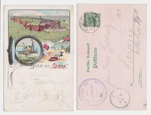 95326 Ak Lithographie Helgoland Gruß vom Bord der "Cobra" 1899