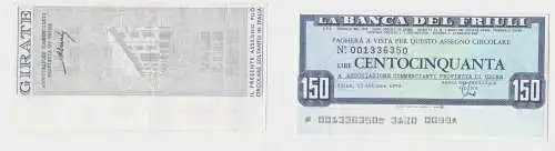 150 Lire Banknote Italien Italia La Banca del Friuli 25.10.1976 (151983)