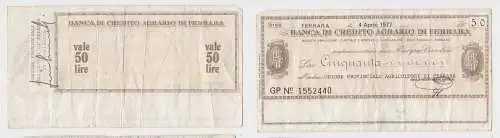 50 Lire Banknote Italien Italia Banca di Credito Agrario di Ferrara 1977(155115)