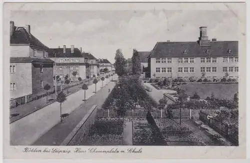 95297 AK Böhlen bei Leipzig - Hans Schemmplatz mit Schule, Straßenansicht