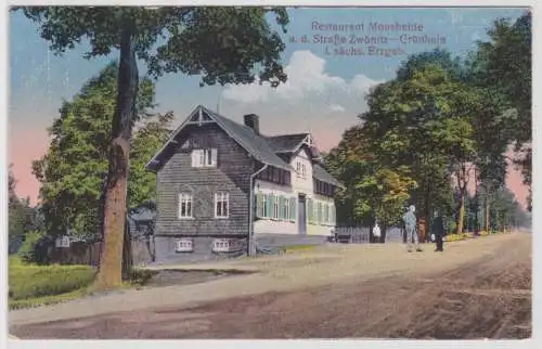 68374 Ak Restaurant Moosheide an der Straße Zwönitz Grünhain 1925