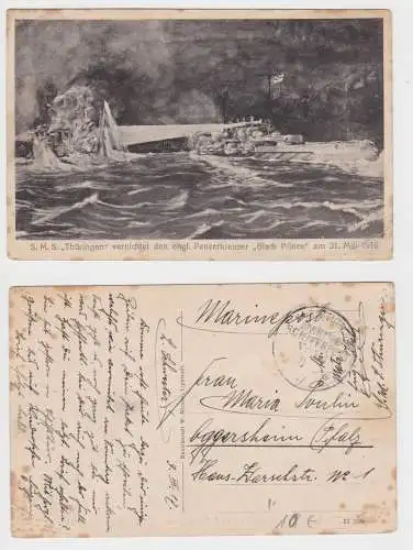 73082 Marinepost Ak SMS Thüringen vernichtet engl. Panzerkreuzer Black Prince