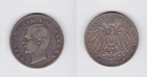 2 Mark Silbermünze Bayern König Otto 1907 Jäger 45 ss (142898)