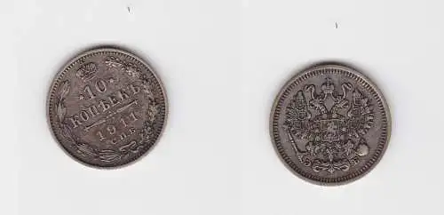 10 Kopeken Silber Münze Russland 1911 C.N.B. ss+ (125937)