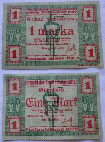 1 Mark Banknote Notgeld Stadt Königshütte Chorzów 1921 (102110)