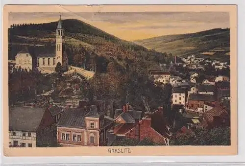18290 AK Graslitz (Kraslice) - Ortsansicht mit Kirche
