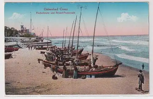 907877 AK Ostseebad Cranz (Selenogradsk) - Fischerboote & Strand-Promenade 1916