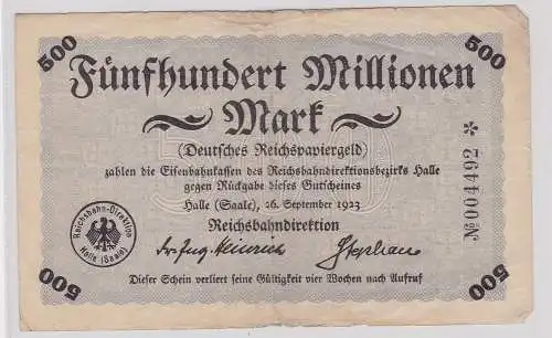 500 Millionen Mark Banknote Halle Reichsbahndirektion 26.9.1923 (124105)
