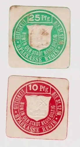 10 & 25 Pfennig Banknoten Notgeld Sparkasse Regis 1918 (120288)