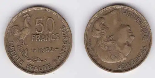50 Franc Messing Münze Frankreich 1952 Hahn (119541)