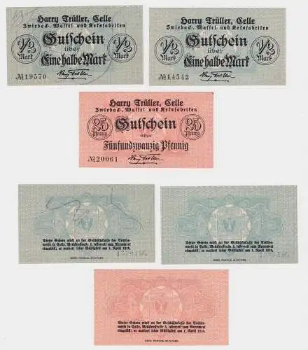 3 Banknoten Notgeld Celle Keksfabrik von Harry Trüller 1918 (120717)