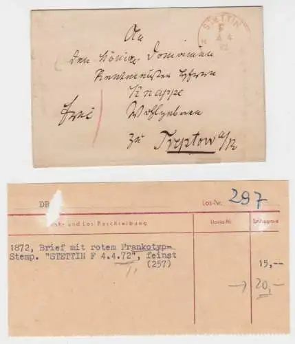 99068 seltener Brief mit rotem Frankotypstempel "Stettin F 4.4.72" feinst