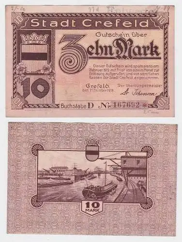 10 Mark Banknote Notgeld Stadt Crefeld 21.10.1918 (119406)