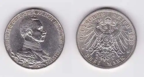3 Mark Silbermünze Preussen Kaiser Wilhelm II in Uniform 1913 Jäger 112 (122148)