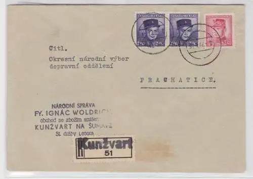 04914 Einschreiben Brief Kunzvart Tschechoslowakei 1946