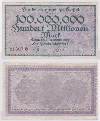 100 Millionen Mark Banknote Cassel die Handelskammer 21.9.1923 (121771)