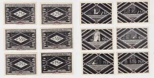 kompletter Satz 25 - 75 Pfennig Banknoten Notgeld Gemeinde Hasloh 1921 (135746)