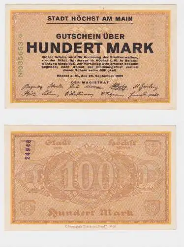 100 Mark Banknote Stadt Höchst am Main 29.9.1922 (121352)