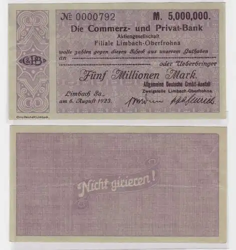 5 Millionen Mark Banknote Commerz & Privatbank Limbach 6.8.1923 (121461)