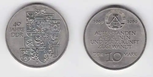 DDR Gedenk Münze 10 Mark 40.Jahrestag der DDR 1989 fast Stempelglanz (136458)