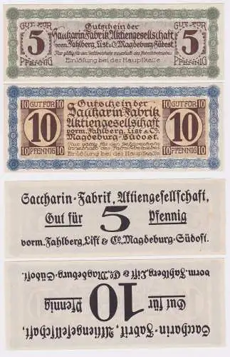5 & 10 Pf Banknote Notgeld Sacharin Fabrik Magdeburg vorm.Fahlberg List (120379)
