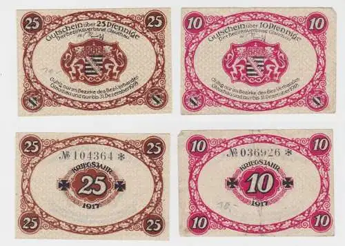 10 - 25 Pfennig Banknote Notgeld Amtshauptmannschaft Glauchau 1917 (136018)