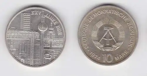 DDR Gedenk Münze 10 Mark 25 Jahre DDR - Städtemotiv - 1974 Silber Stgl. (136422)