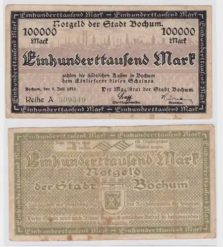 100000 Mark Banknote Stadt Bochum 9.7.1923 (121656)