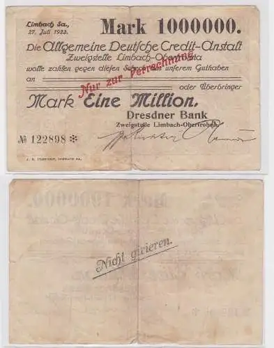 1 Million Mark Banknote allg. dt. Credit Anstalt Limbach 27.7.1923 (121572)