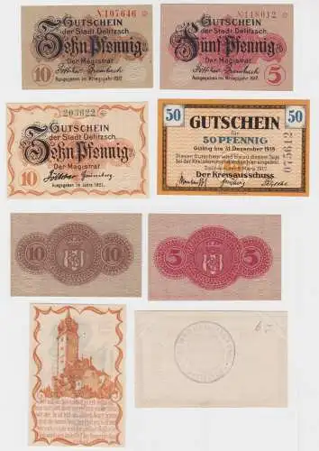 5 + 50 Pfennig Banknoten Notgeld Stadt & Kreis Delitzsch 1917 - 1921 (133571)