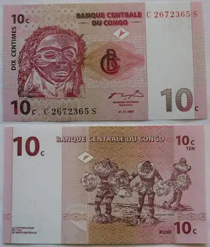 10 Centimes Banknote Kongo 1997 kassenfrisch (126608)