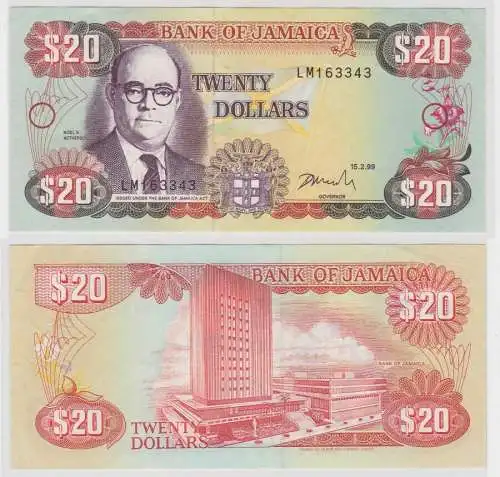 20 Dollar Banknote Jamaika Jamaica 1999 bankfrisch UNC Pick 72g (139663)