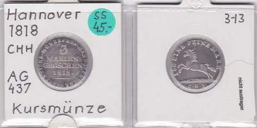 3 Mariengroschen Silber Münze Hannover 1818 CHH (121059)