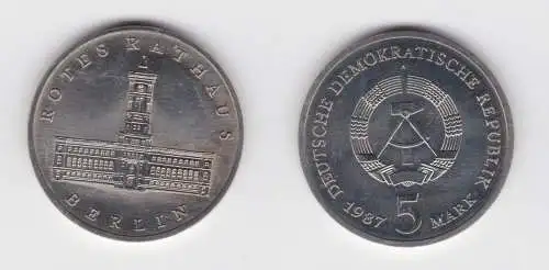 DDR Gedenk Münze 5 Mark Berlin Rotes Rathaus 1987 Stempelglanz (136576)
