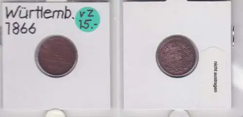 1/2 Kreuzer Kupfer Münze Württemberg 1866 (121094)