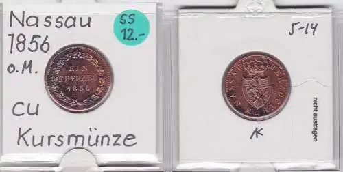 1 Kreuzer Kupfer Münze Nassau 1856 (121085)