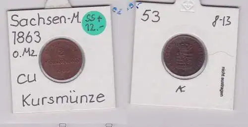2 Pfennig Kupfer Münze Sachsen-Meiningen 1863 (120275)