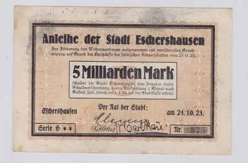 5 Milliarden Mark Banknote Inflation Stadt Eschershausen 24.10.1923 (126222)